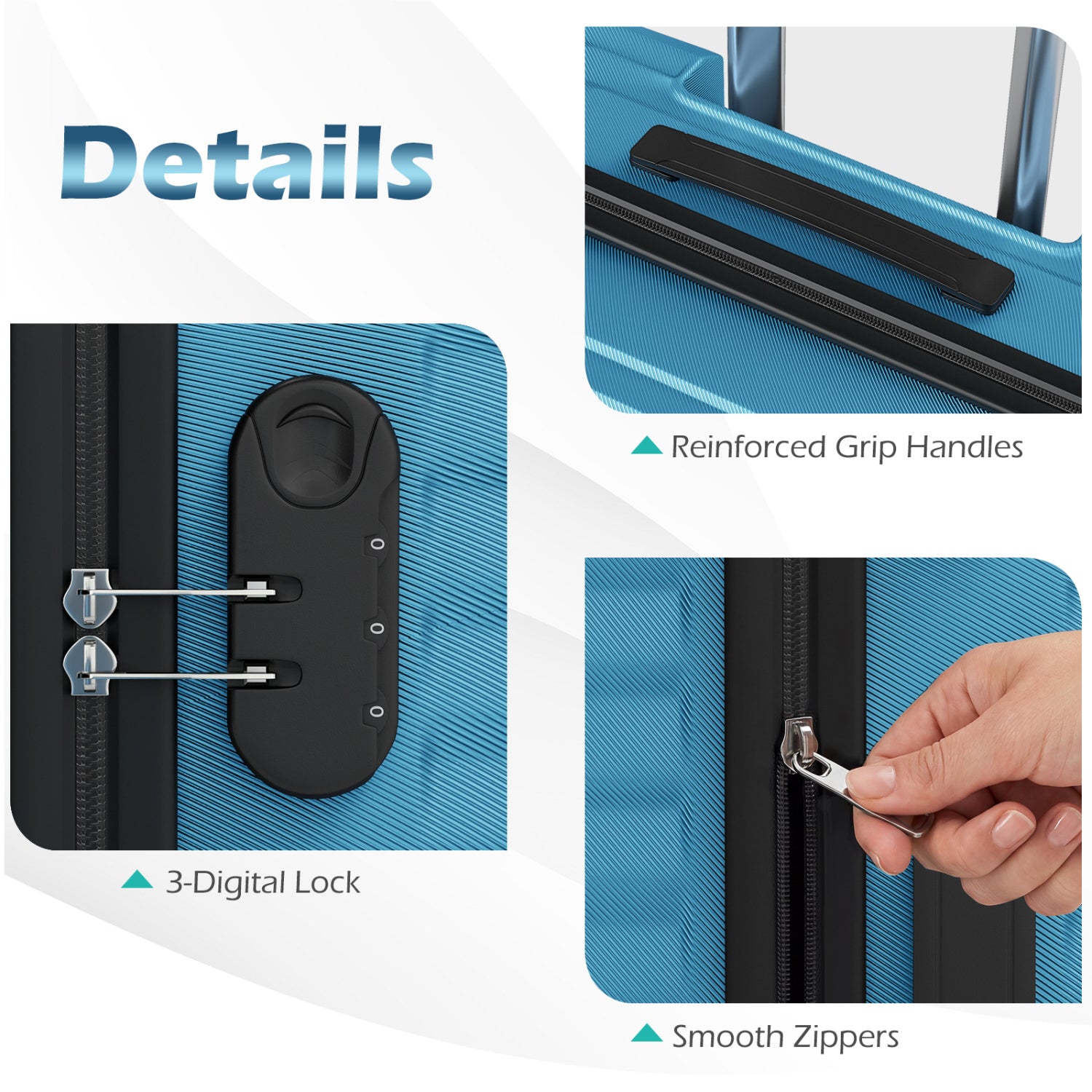 3-Piece 20/24/28 Inch Lightweight Hardside Luggage Set with 8-Spinner Wheels-Blue