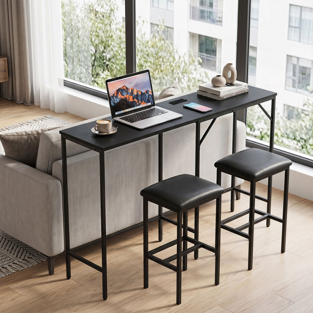 3-Piece Convertible L-Shaped Kitchen Table Chair Set with 2 AC Outlets  USB Port and Type-C Port-Black