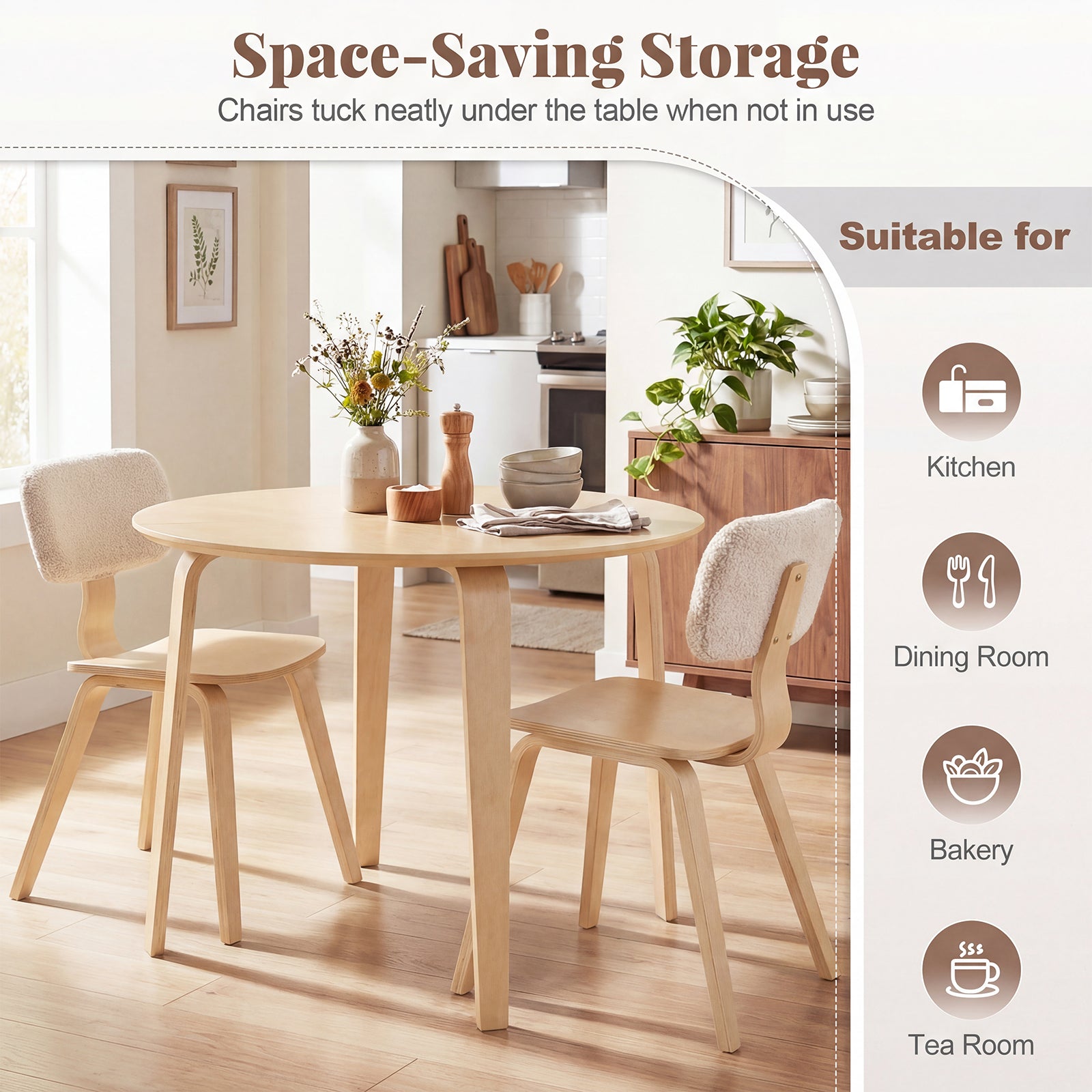 3 Piece Dining Table Set with 2 Padded Dining Chairs and Rubber Wood Table-Natural