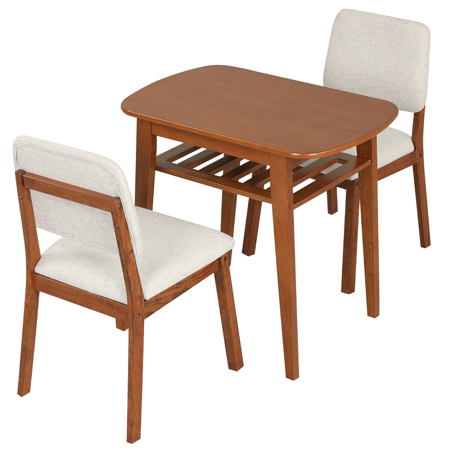 3-Piece Dining Table Set for 2 with Upholstered Chairs-Cherry