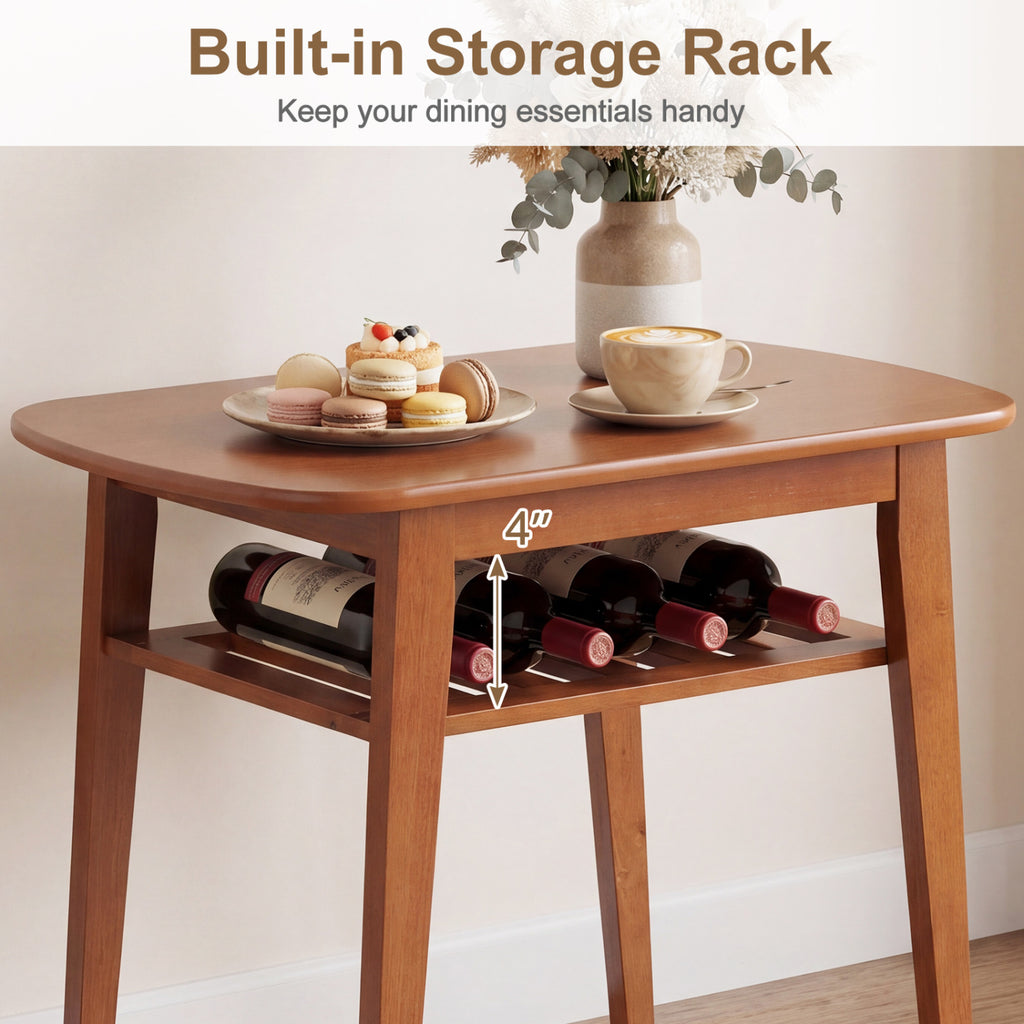 3-Piece Dining Table Set for 2 with Upholstered Chairs-Cherry