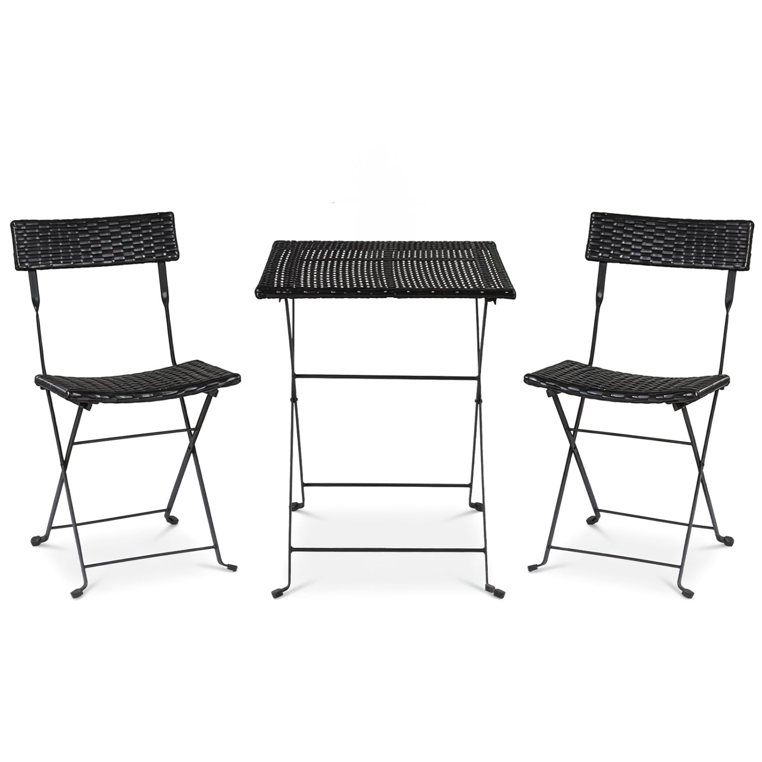 3-Piece Folding Bistro Set with PE Wicker and X-Shaped Metal Frame-Black