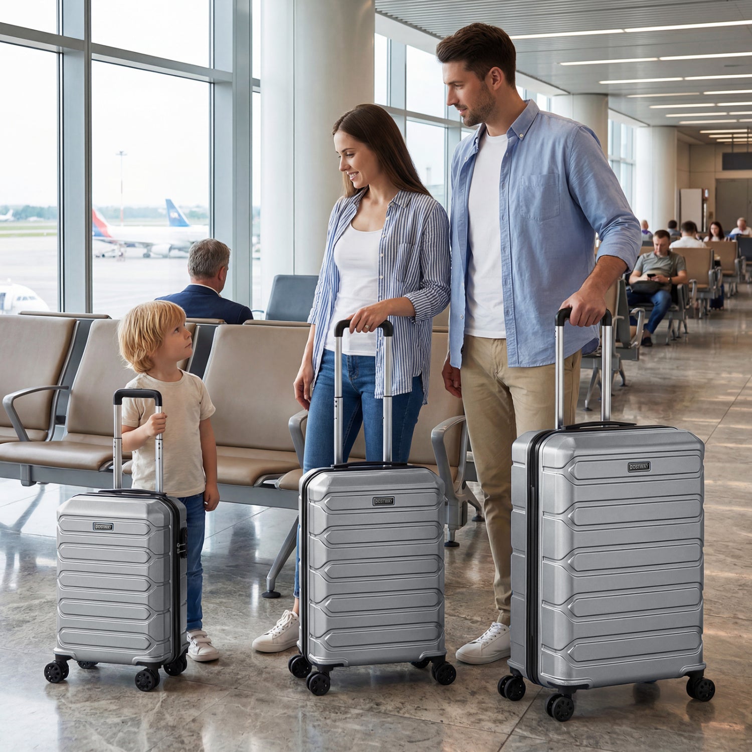 3-Piece Hardside Luggage Set Lightweight Hardside Suitcases with 8-Spinner Wheels-Grey