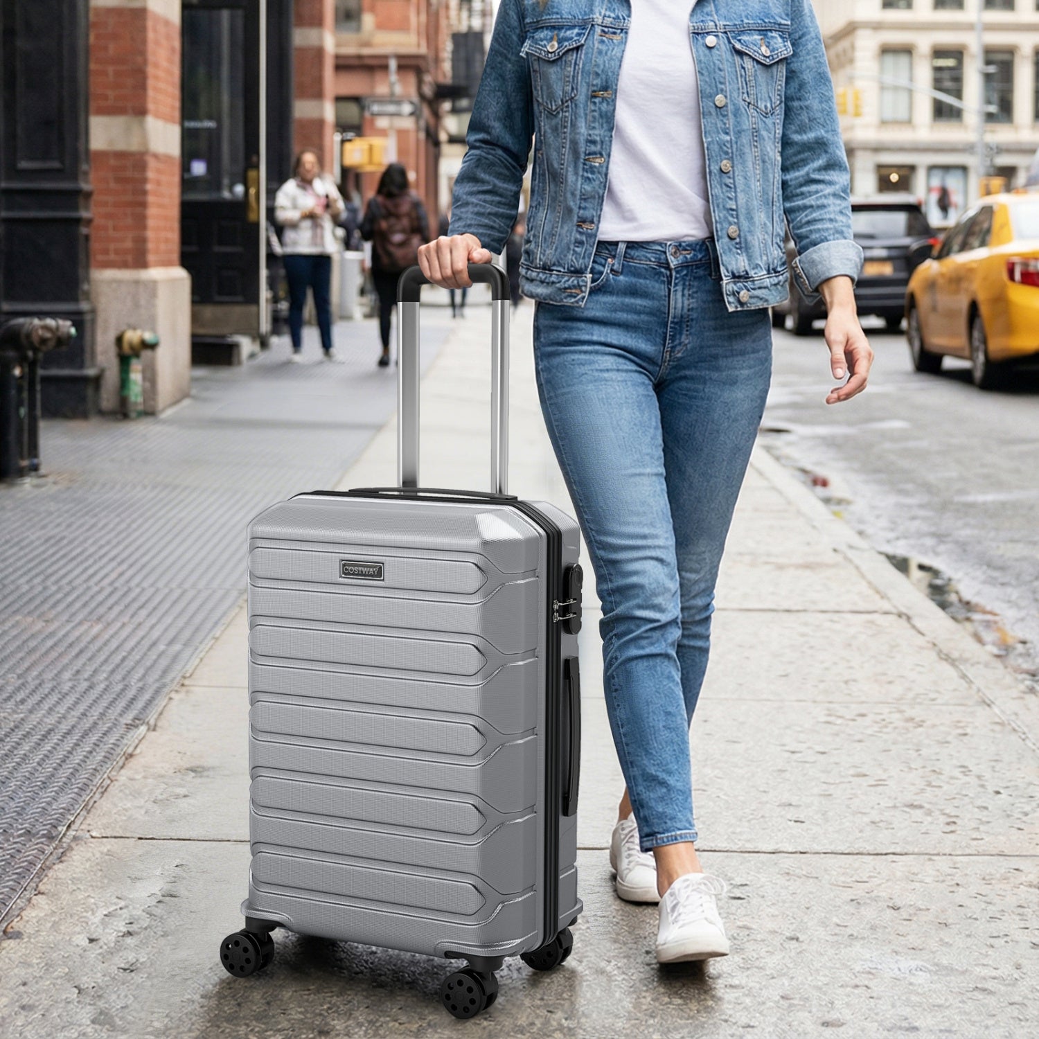 3-Piece Hardside Luggage Set Lightweight Hardside Suitcases with 8-Spinner Wheels-Grey