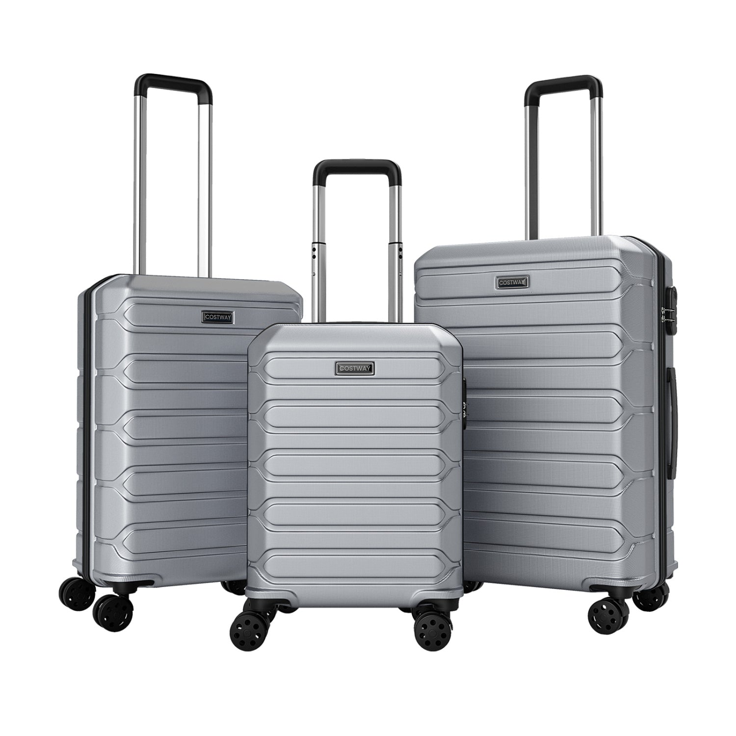 3-Piece Hardside Luggage Set Lightweight Hardside Suitcases with 8-Spinner Wheels-Grey