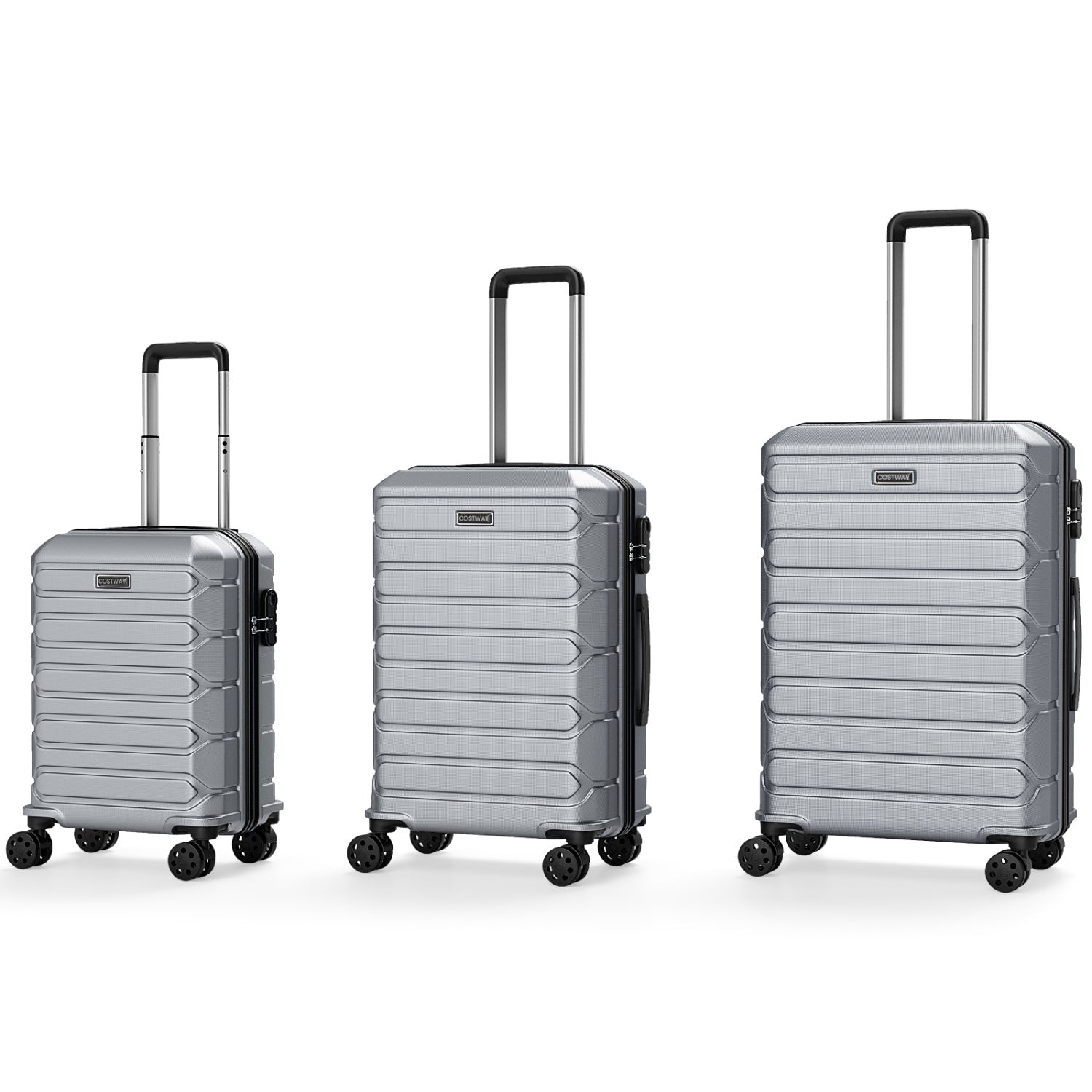 3-Piece Hardside Luggage Set Lightweight Hardside Suitcases with 8-Spinner Wheels-Grey