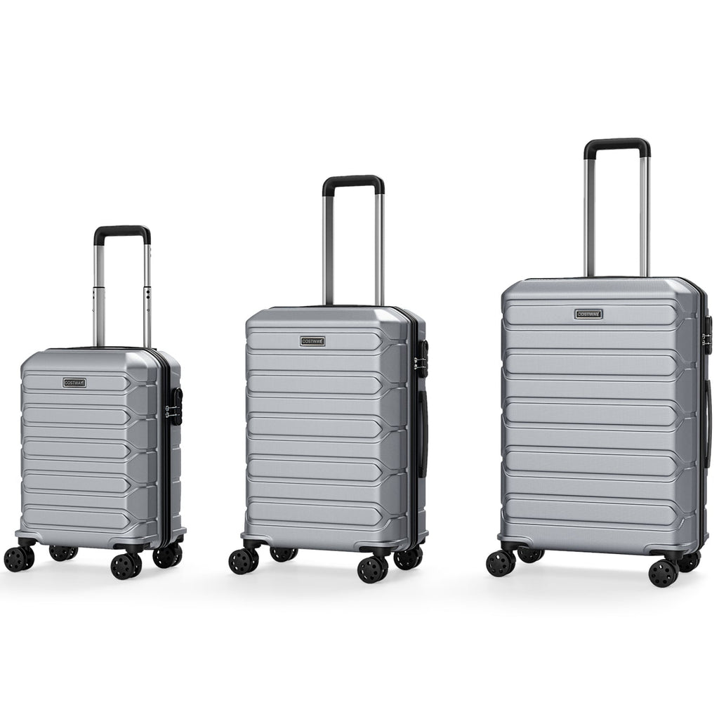 Ensemble de 3 valises rigides légères avec 8 roulettes multidirectionnelles - Gris