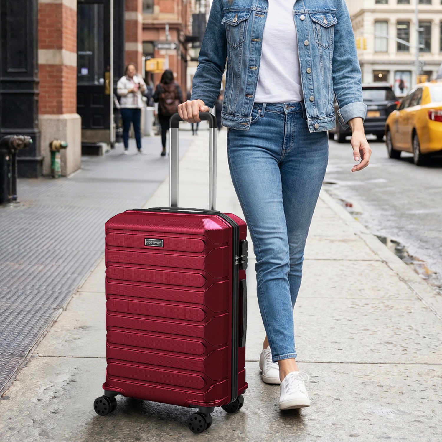 3-Piece Hardside Luggage Set Lightweight Hardside Suitcases with 8-Spinner Wheels-Red