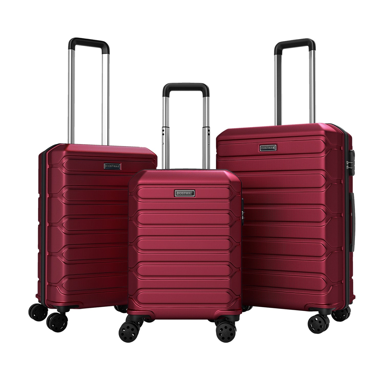 3-Piece Hardside Luggage Set Lightweight Hardside Suitcases with 8-Spinner Wheels-Red