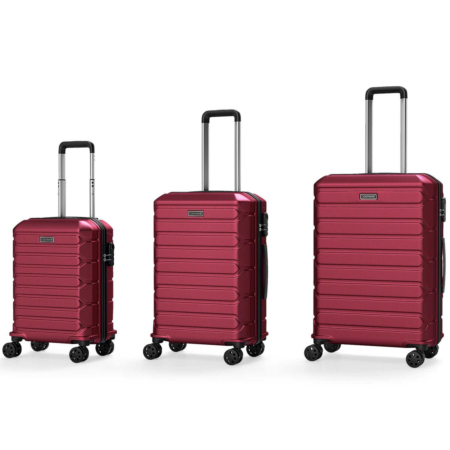 3-Piece Hardside Luggage Set Lightweight Hardside Suitcases with 8-Spinner Wheels-Red
