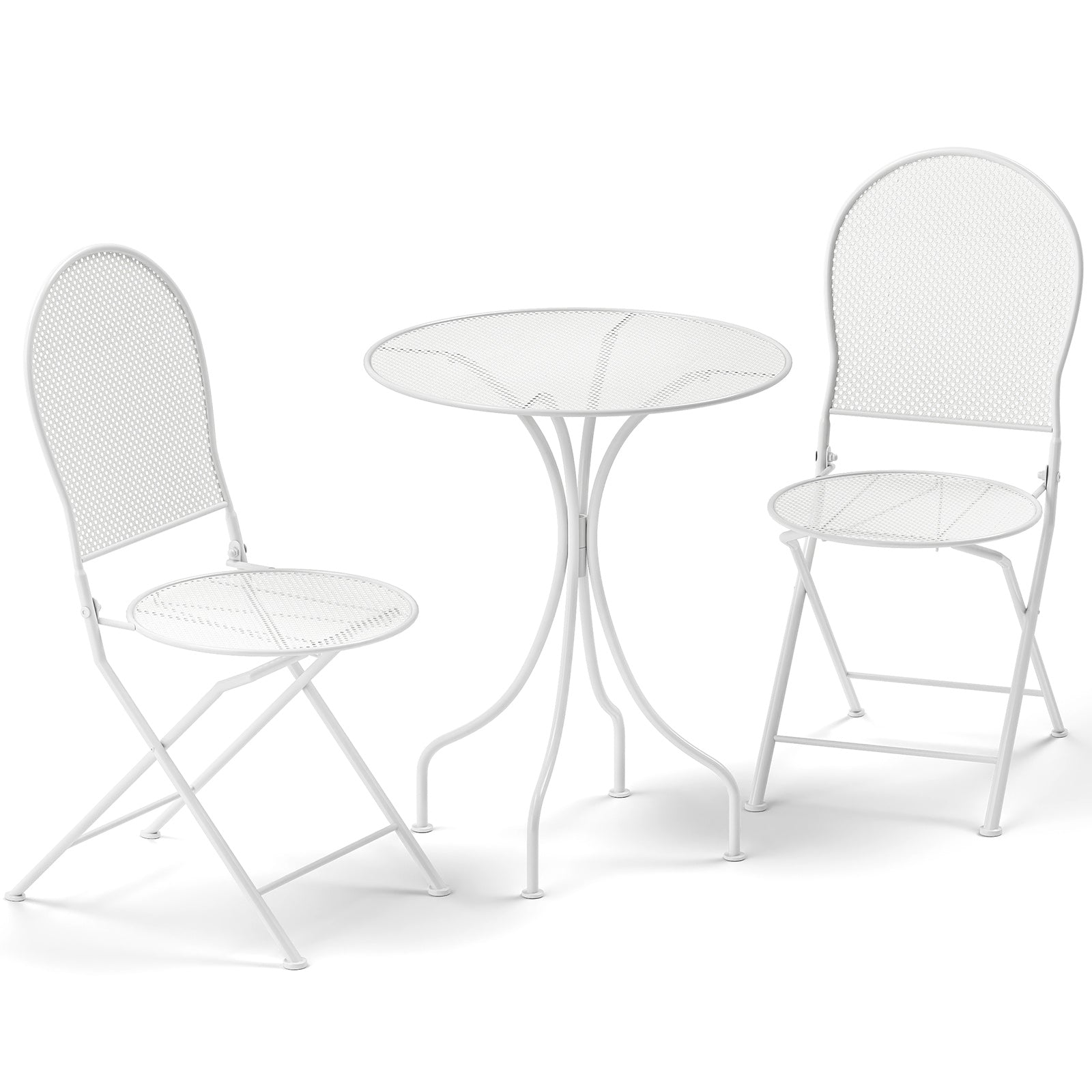Ensemble bistrot 3 pièces en métal avec table ronde et 2 chaises pliantes - Blanc