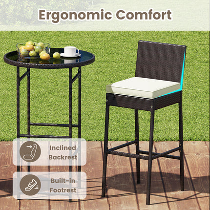3 Piece Outdoor Bar Set Patio Heavy-Duty Metal Barstool and Table Set-White
