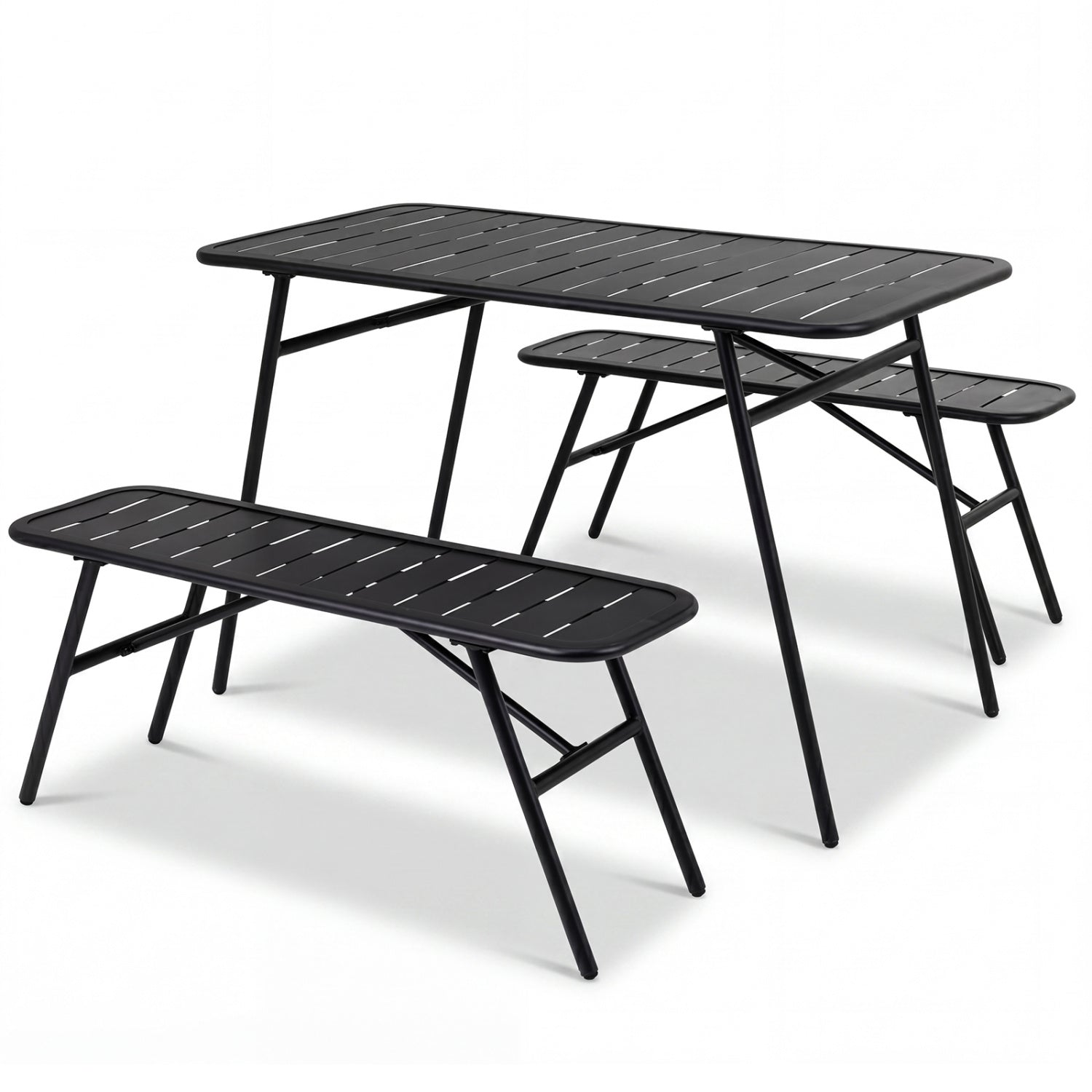 3-Piece Outdoor Dining Set with Coffee Table and 2 Benches for Backyard Deck-Black