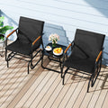 3-Piece Outdoor Glider Bistro Set with Tempered Glass Top and Metal Frame-Black