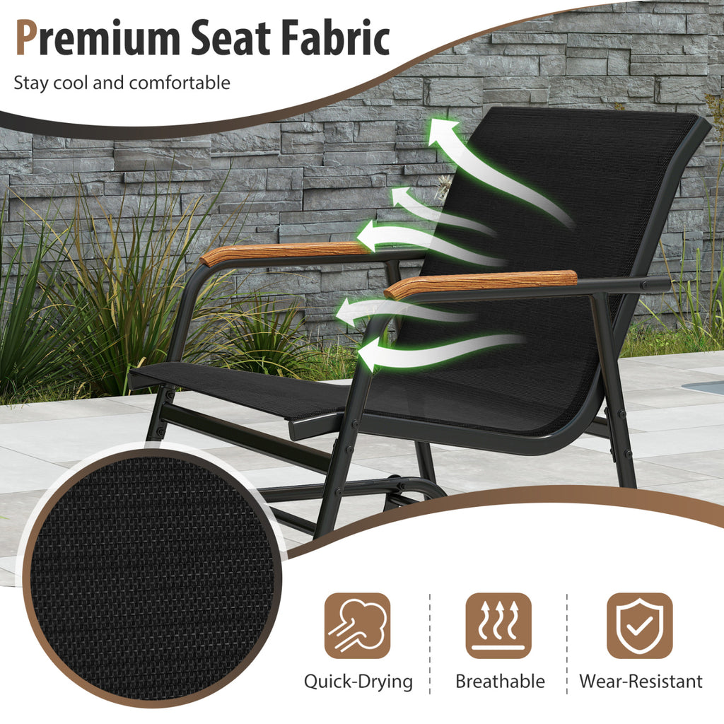 3-Piece Outdoor Glider Bistro Set with Tempered Glass Top and Metal Frame-Black