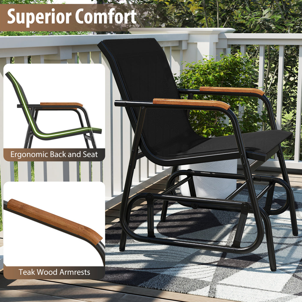 3-Piece Outdoor Glider Bistro Set with Tempered Glass Top and Metal Frame-Black