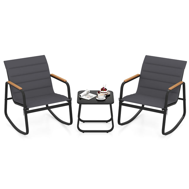 3 Piece Outdoor Rocking Bistro Set Porch Rocker ChairsGray