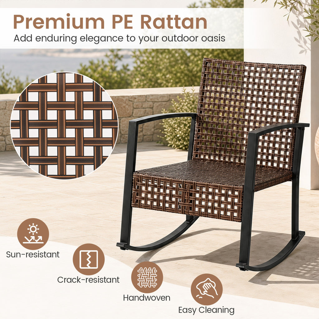 3-Piece Outdoor Rocking Chair Set-Brown
