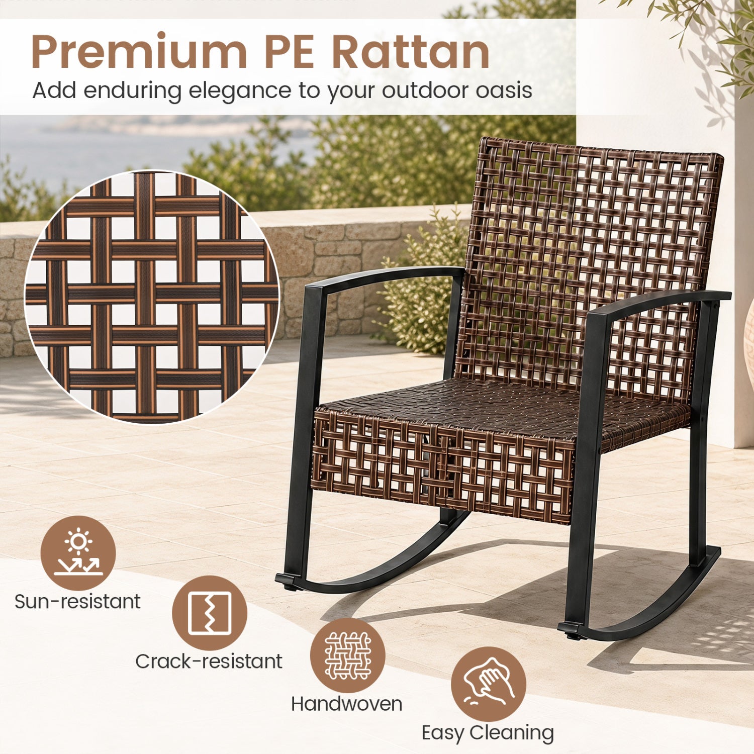 3-Piece Outdoor Rocking Chair Set-Brown