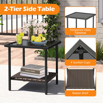 3 Piece Outdoor Swivel Chair Set with Tempered Glass Side Table-Gray