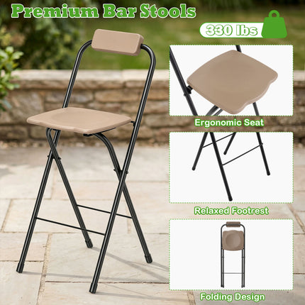 3-Piece Patio Bar Set Outdoor Grill Gazebo and 2 Folding Bar Stools-Brown