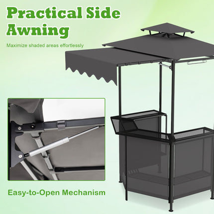 3-Piece Patio Bar Set Outdoor Grill Gazebo and 2 Folding Bar Stools-Black