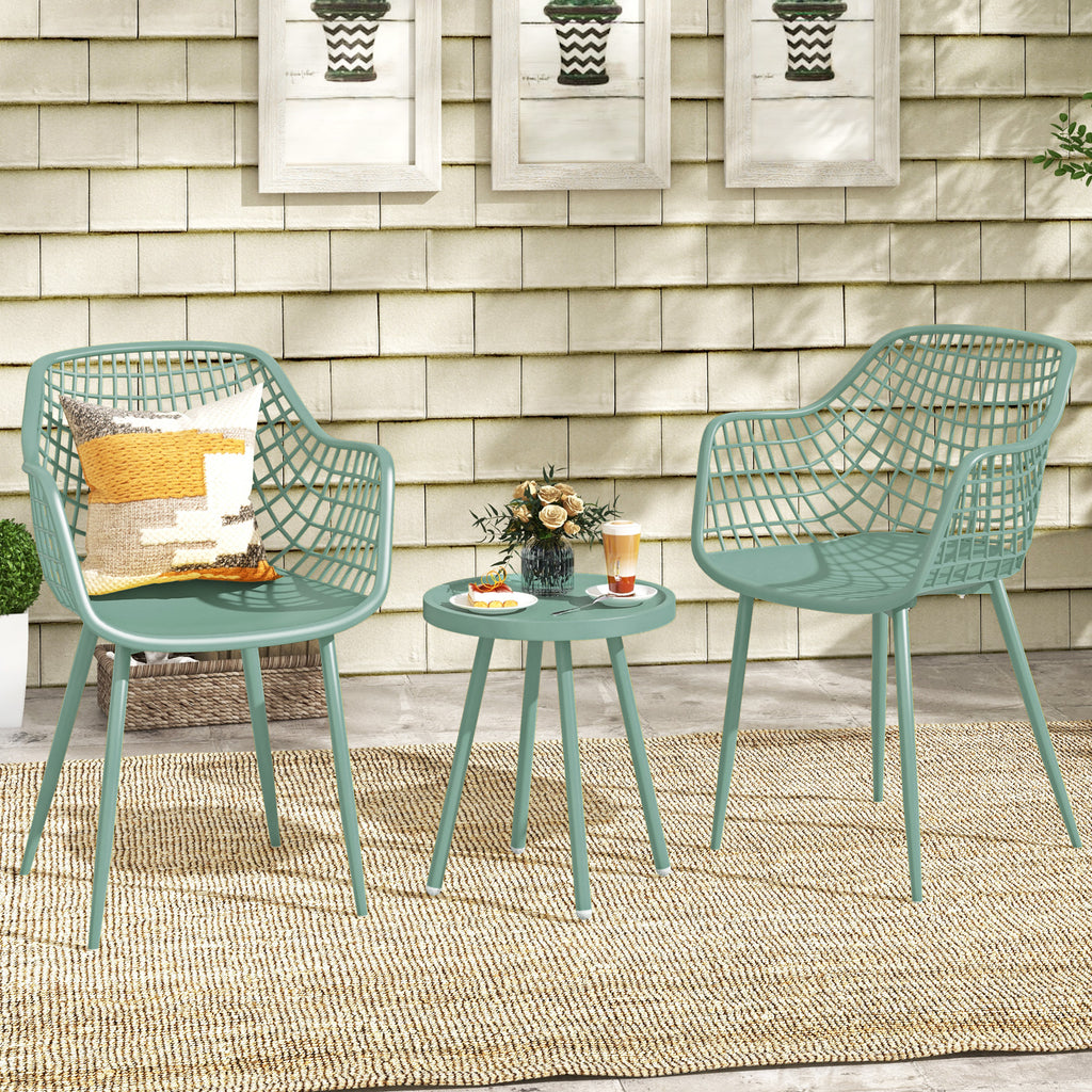 Ensemble de 3 chaises de patio avec sièges et plateau de table en PP pour porche-Vert