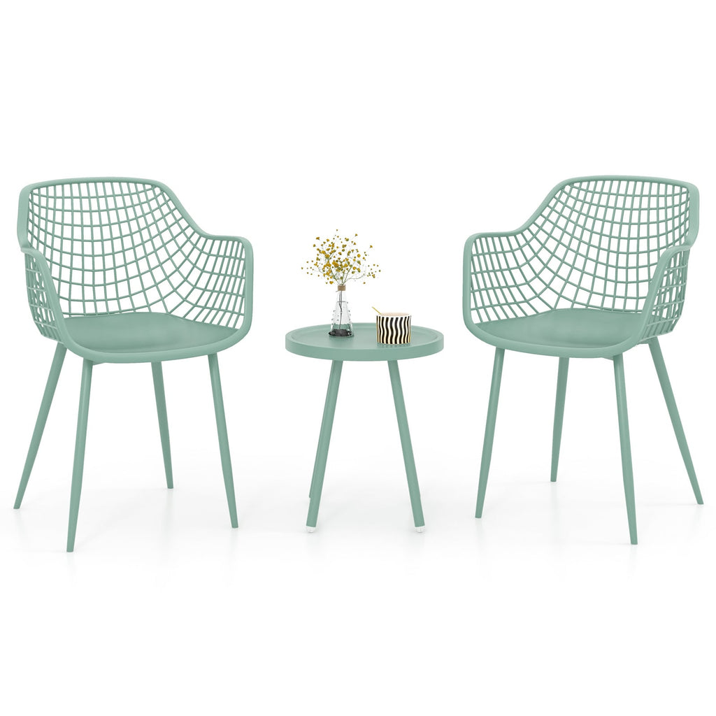 Ensemble de 3 chaises de patio avec sièges et plateau de table en PP pour porche-Vert