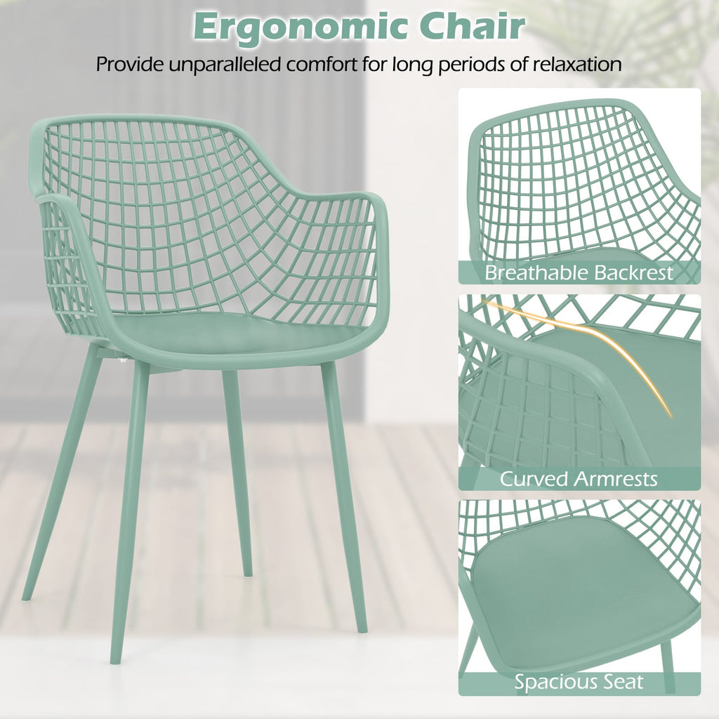 Ensemble de 3 chaises de patio avec sièges et plateau de table en PP pour porche-Vert