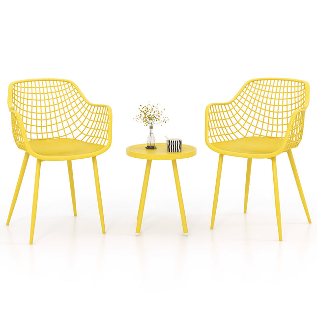 3 Piece Patio Chair Set with PP Seat and Tabletop for PorchYellow