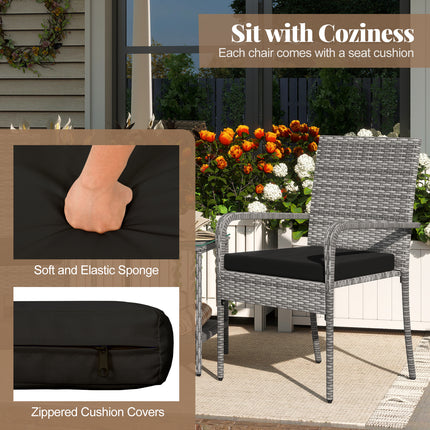 3 Piece Patio Furniture Set with Seat Cushions and Tempered Glass Tabletop for Balcony-Black