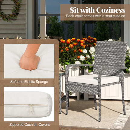 3 Piece Patio Furniture Set with Seat Cushions and Tempered Glass Tabletop for Balcony-White