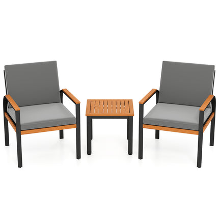 3 Piece Patio Furniture Set Outdoor Conversation Set with Coffee Table-Grey