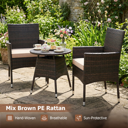 3 Piece Patio Furniture Set Outside Bistro Set for Porch-Beige