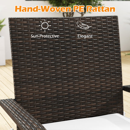 3-Piece Patio Furniture Set PE Rattan Wicker Chairs with Tempered Glass Top Table-White