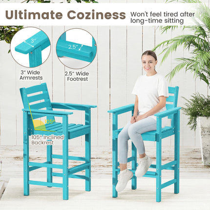 3-Piece Patio HDPE Bar Set with Square High-Top Table for Backyard and Poolside-Turquoise