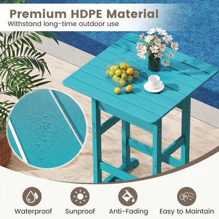 3-Piece Patio HDPE Bar Set with Square High-Top Table for Backyard and Poolside-Turquoise
