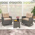 3-Piece Patio Rattan Roker Chairs with Tempered Glass Table and Soft Cushions-Yellow