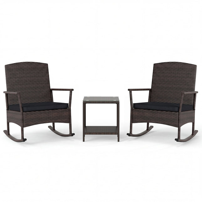 3 Piece Patio Rocking Bistro Set with 2Tier TableBlack