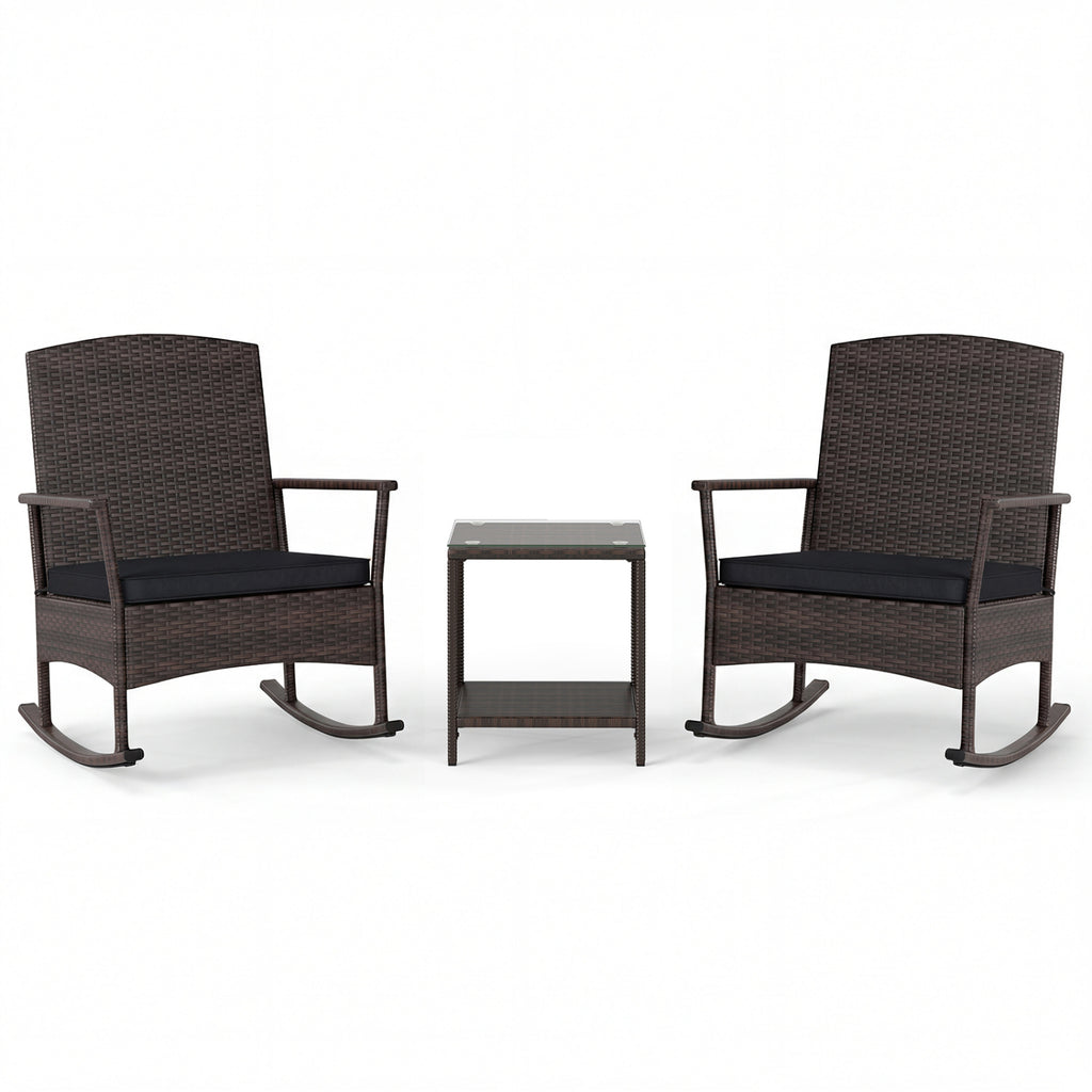 3 Piece Patio Rocking Bistro Set with 2-Tier Table-Black