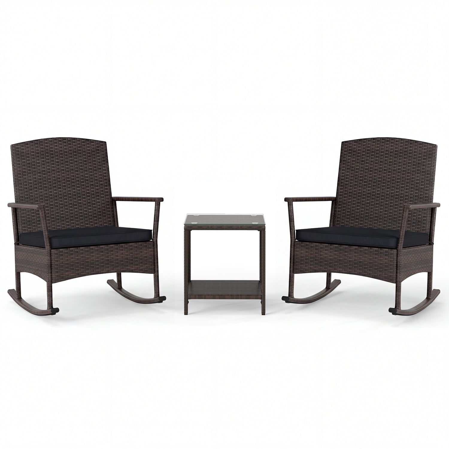3 Piece Patio Rocking Bistro Set with 2-Tier Table-Black