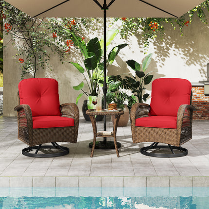 3 Piece Patio Swivel Rocker Set with Tempered Glass Side Table and Thick Cushions-Red