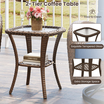 3 Piece Patio Swivel Rocker Set with Tempered Glass Side Table and Thick Cushions-Navy