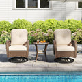 3 Piece Patio Swivel Rocker Set with Tempered Glass Side Table and Thick Cushions-Brown