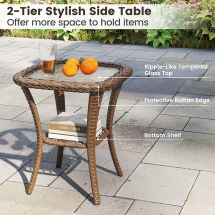 3 Piece Patio Swivel Rocker Set with Tempered Glass Side Table and Thick Cushions-White