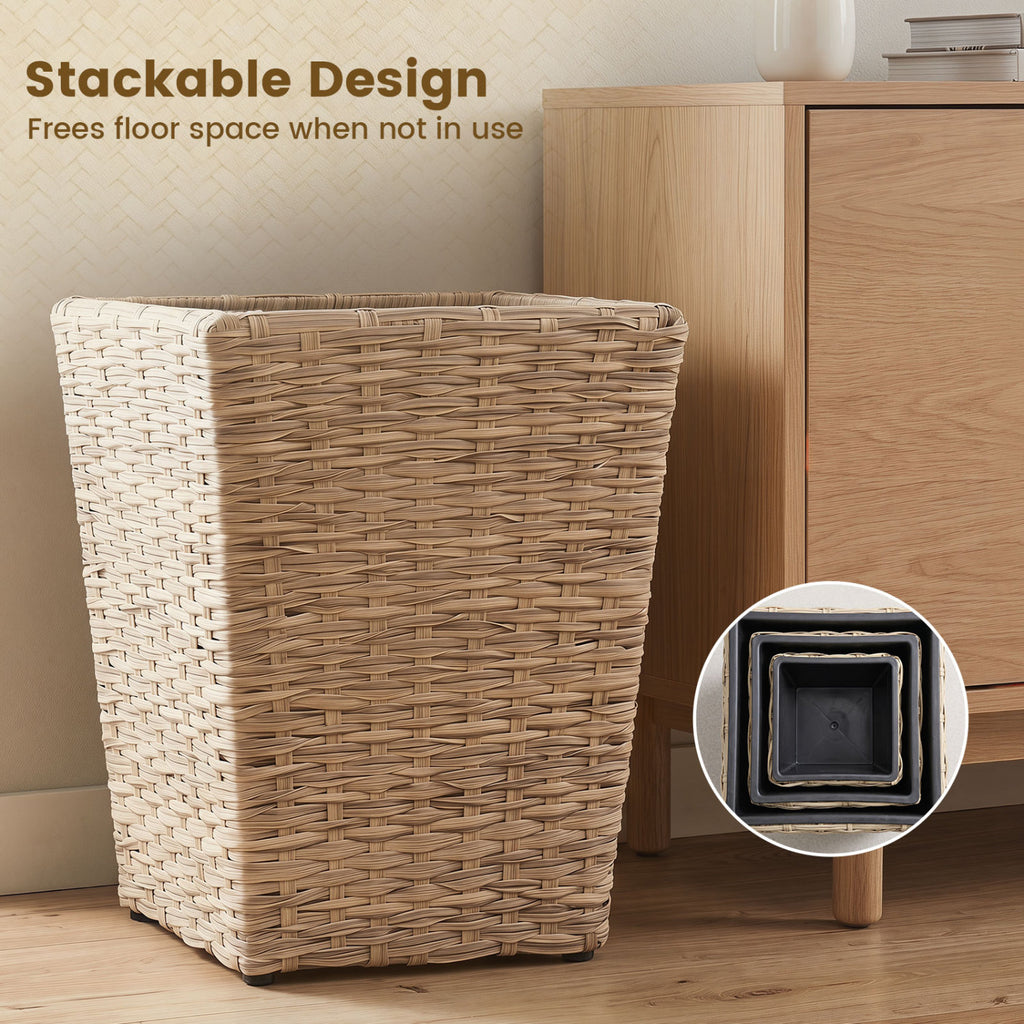 3-Piece Rattan Planter Box Kit with Removable Plastic Liners - Natural