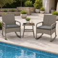 3-Piece Wicker Rocking Bistro Set with Cushions for Garden Backyard Porch-Gray