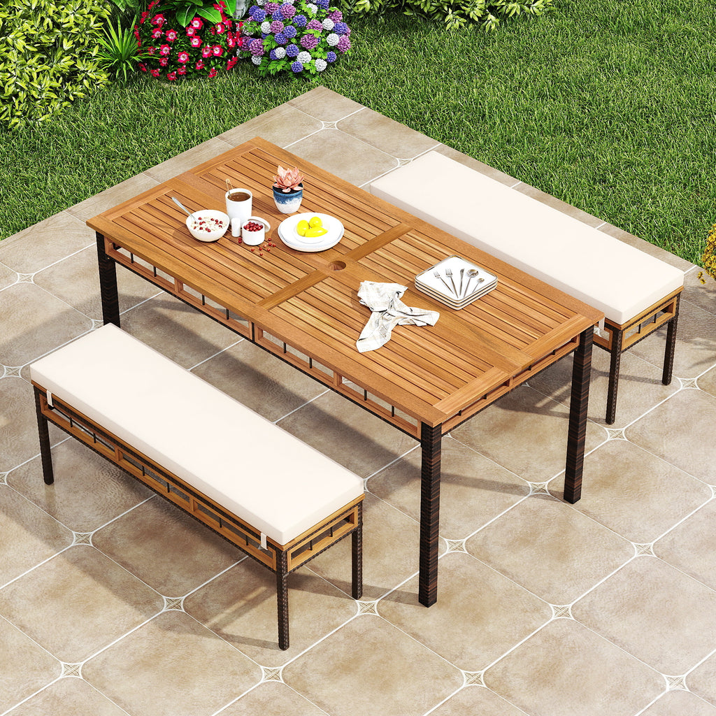 Ensemble de salle à manger de patio 3 pièces en bois d'acacia pour terrasse et jardin