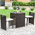 3 Pieces Cushioned Wicker Patio Bistro Set with No Assembly Needed