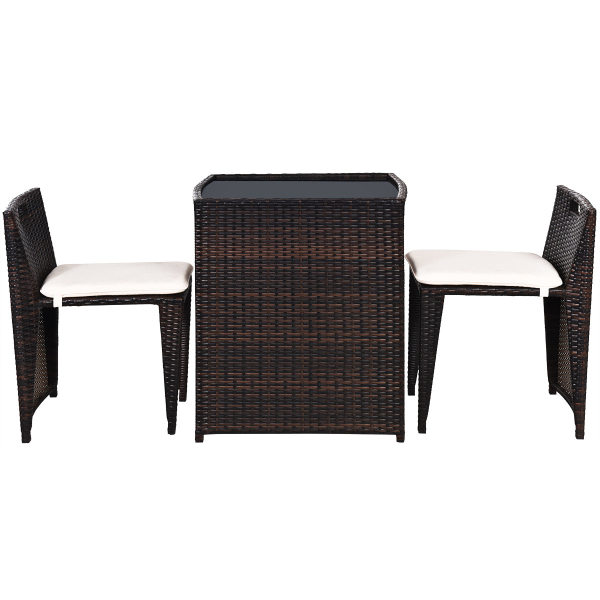 3 Pieces Cushioned Wicker Patio Bistro Set with No Assembly Needed